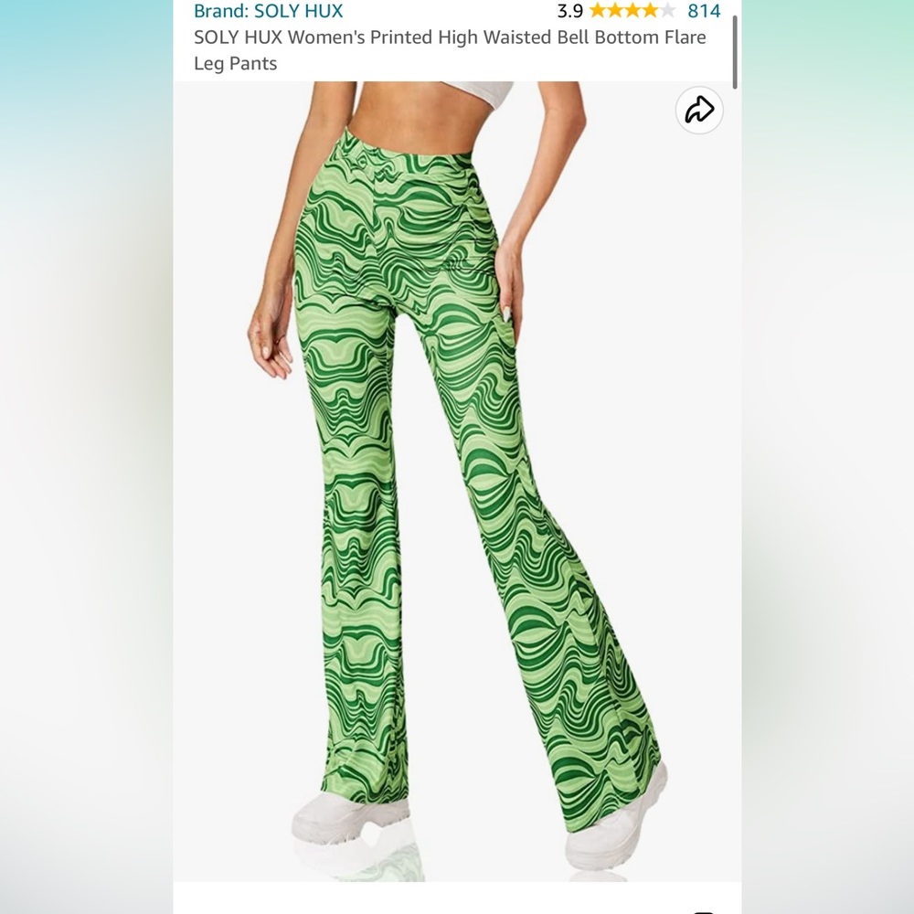 Green patterned flared leggings